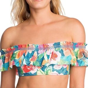 Vera Bradley Off the Shoulder Floral Bikini Top Size Small Ruffle Neck Swim Top